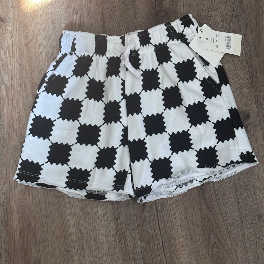 Grayson Mini Toddler Boys Black White Wavy Checkered Terry Shorts 5T NWT